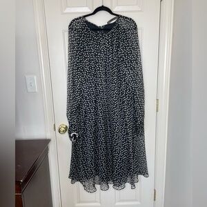 Marina Rinaldi Black & White Polka Dot Chiffon Midi Dress with Embellished Cuffs